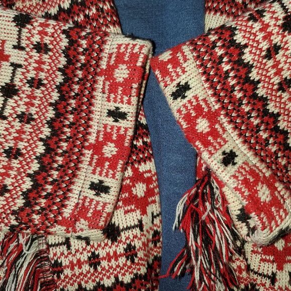 Zara Jacquard Tribal Navajo Aztec Southwest Knit Fringe Coat Red Black Med. - Picture 5 of 12